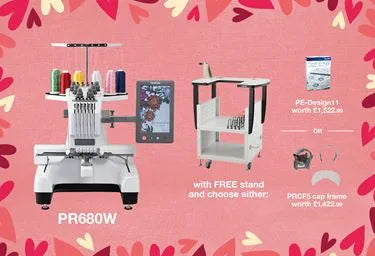 Brother PR680W 6 Needle Embroidery Machine  with Free Stand Plus PE11 Software or Flat Brim Cap frame