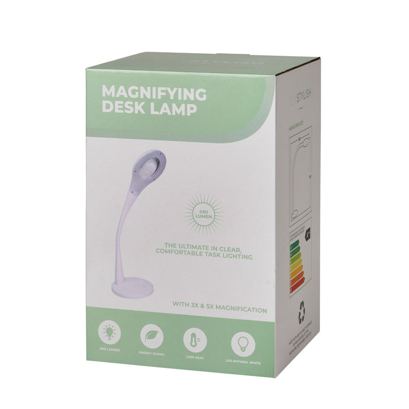 Desk Lamp with Magnifier. Flexible Neck. Dimming LED