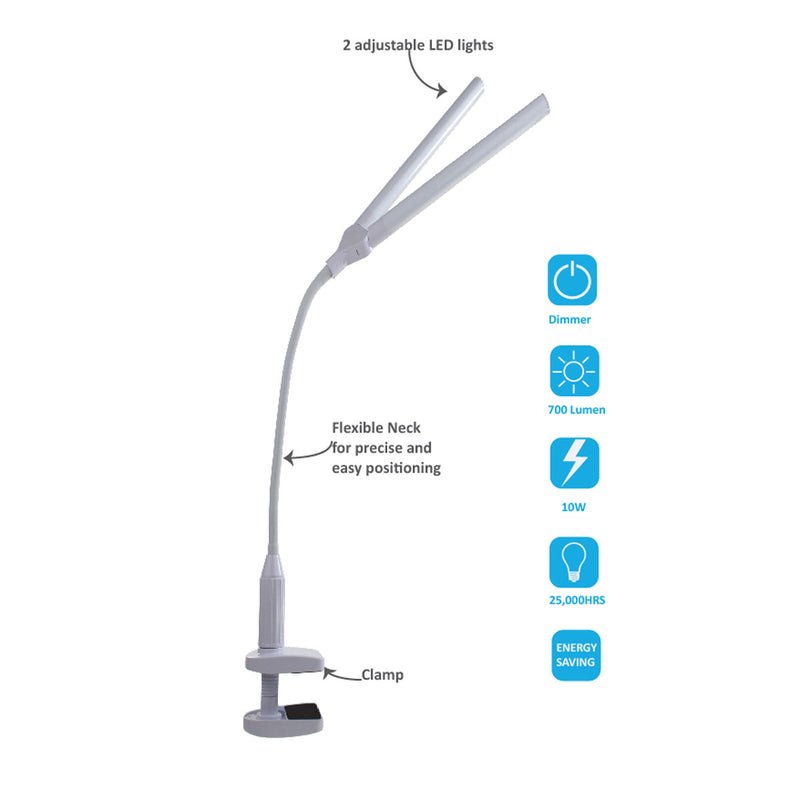 Double Tube LED Clamp Desk Lamp.