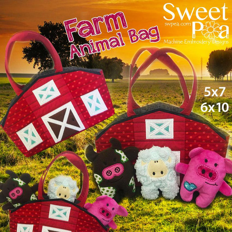Sweet Pea Designs Farm Animal Bag In the Hoop Embroidery CD