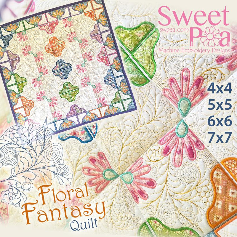 Sweet Pea Designs Floral Fantasy Quilt In the Hoop Embroidery CD